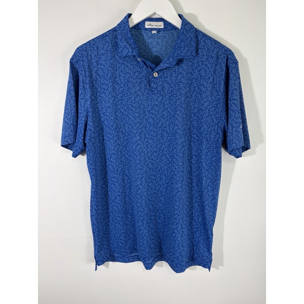 Peter Millar Polo Shirt Men's Medium Blue Golf Performance Stretch LochenHeath